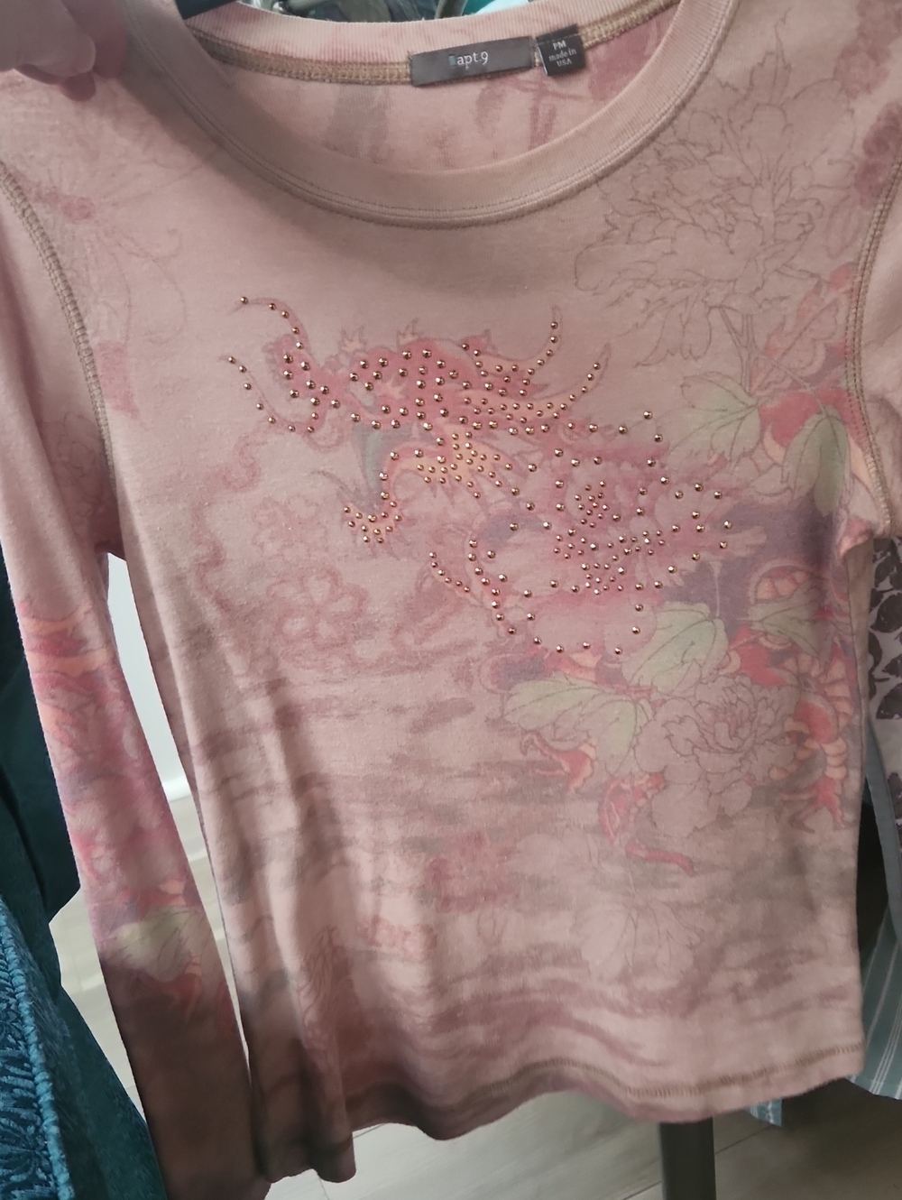 Apt. 9 Blush Pink Floral Studded Long Sleeve Tee